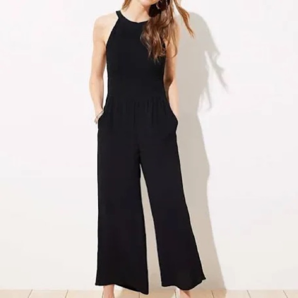 NWT LOFT women’s black high neck wide leg jumpsuit. Size 10